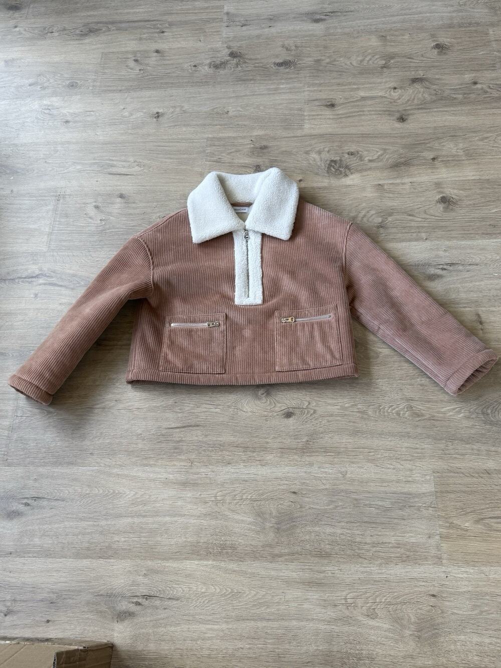 Naadam Women Quarter Zip Corduroy Shearling Jacket Brown S Quiet Luxury Western